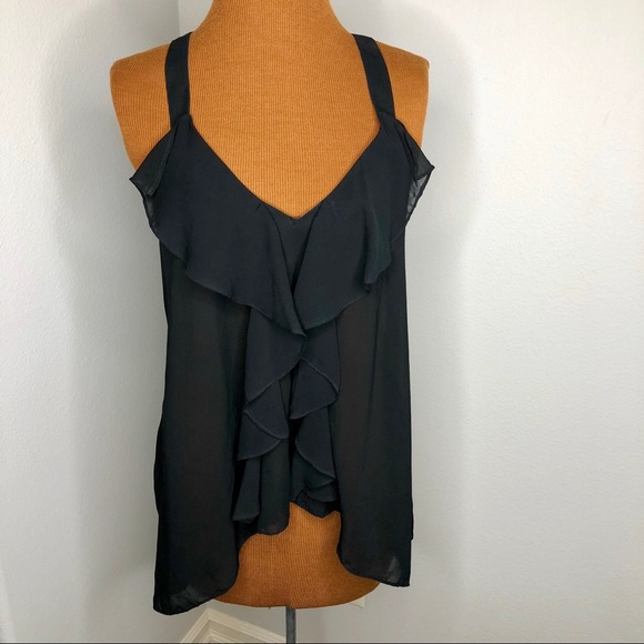 BCBG Tops - BCBG Black Ruffle Front Lace Back Camisole Tank